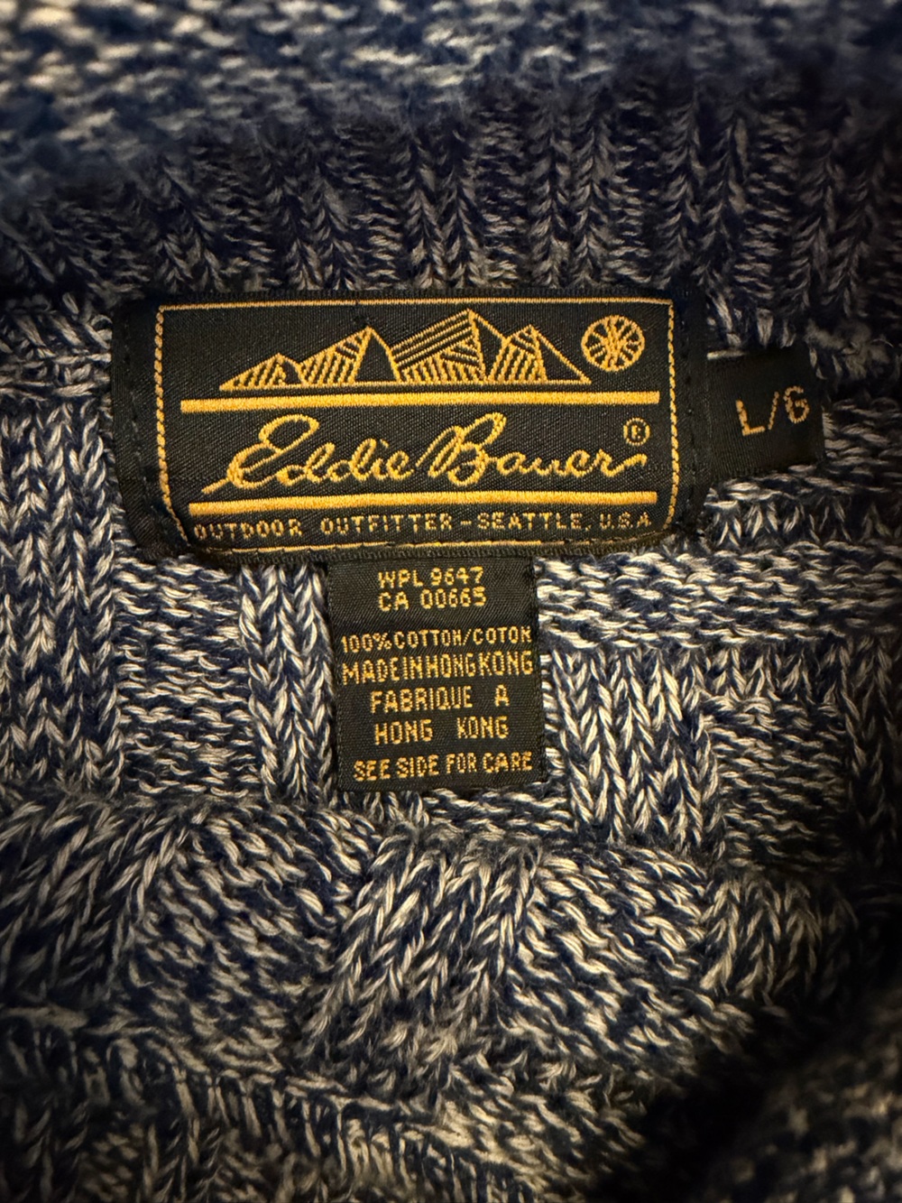 Eddie Bauer Vtg 90s Blue Mock Neck Sweater Large Textured Minimalist Tech Preppy - Picture 6 of 6